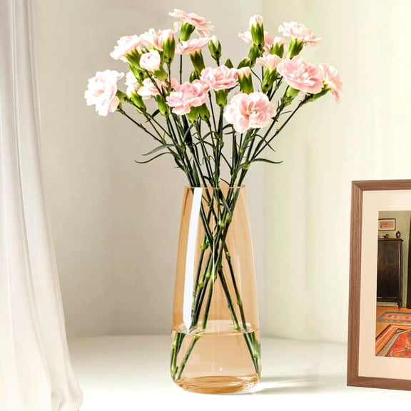 Flower Vase Modern Home Decor Glass Vase for Bouquet 8.7" Centerpiece Decor Room Living Room Library Office Table Entryway Modern Farmhouse(Iridescent Clear)