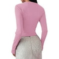 thumbnail image 2 of MHFRRA Camiseta Básica de Manga Larga de Color Liso, Ajustada y con Cuello Redondo, Informal, para Mujer a La Moda Rosa, 2 of 5