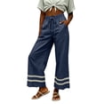 thumbnail image 4 of ShomPort Womens Boho Palazzo Pants Eyelet Hem Wide Leg Drawstring Casual Trendy Ankle Length Palazzo Pants Travel, 4 of 6