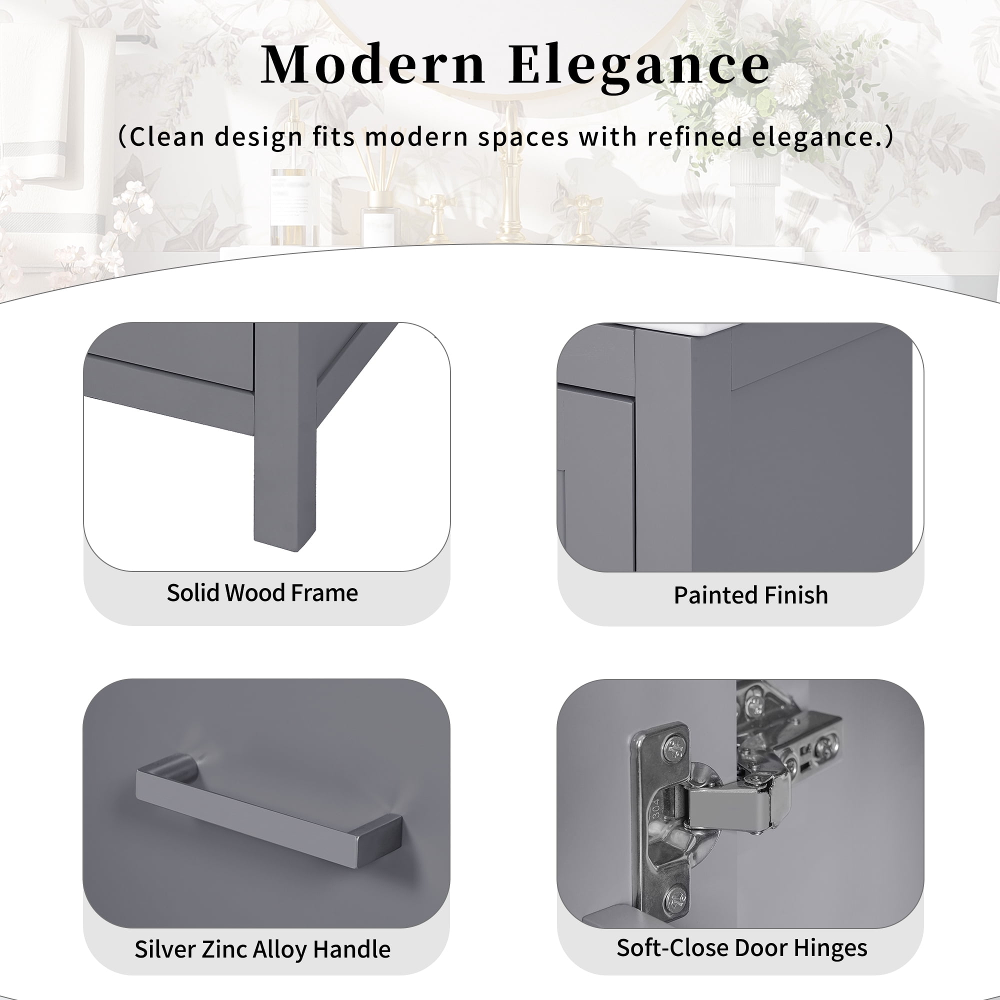 Euroco 48-Inch Bathroom Vanity with Integrated Undermount Sink, Storage Cabinet, Soft-Close Doors, Divided Drawer, and Double-Layer Door Shelf for Versatile Storage