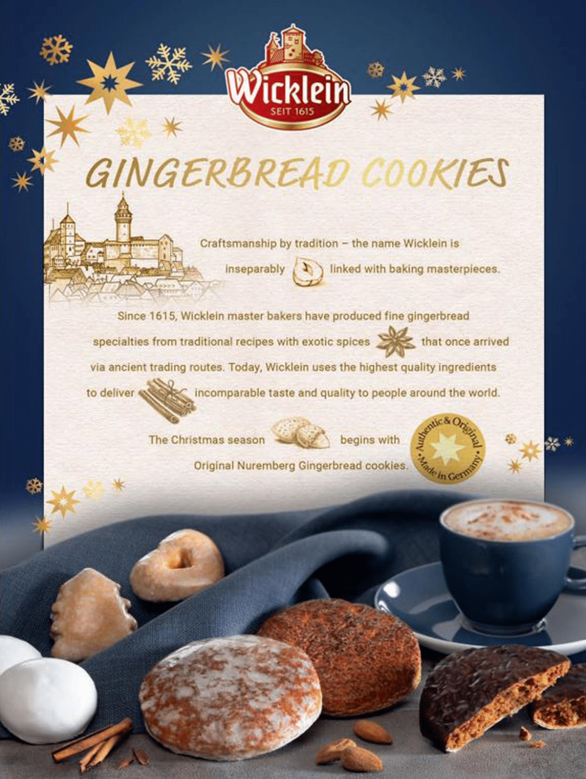 Wicklein Pfeffernusse Glazed Gingerbread Cookies with Dark Chocolate Drizzled 6.17 Oz. /175 g. X 2 with Vintage Design Metallic Wire Bag Clip (3-piece set)