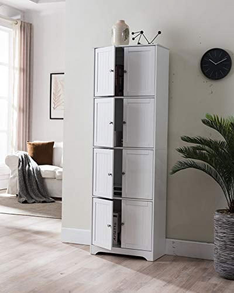 Kings Brand Furniture Lyons 4-Tier 68" Kitchen Pantry Storage Cabinet with 8 Doors, White, 23" W x 11.875" D x 68.25" H