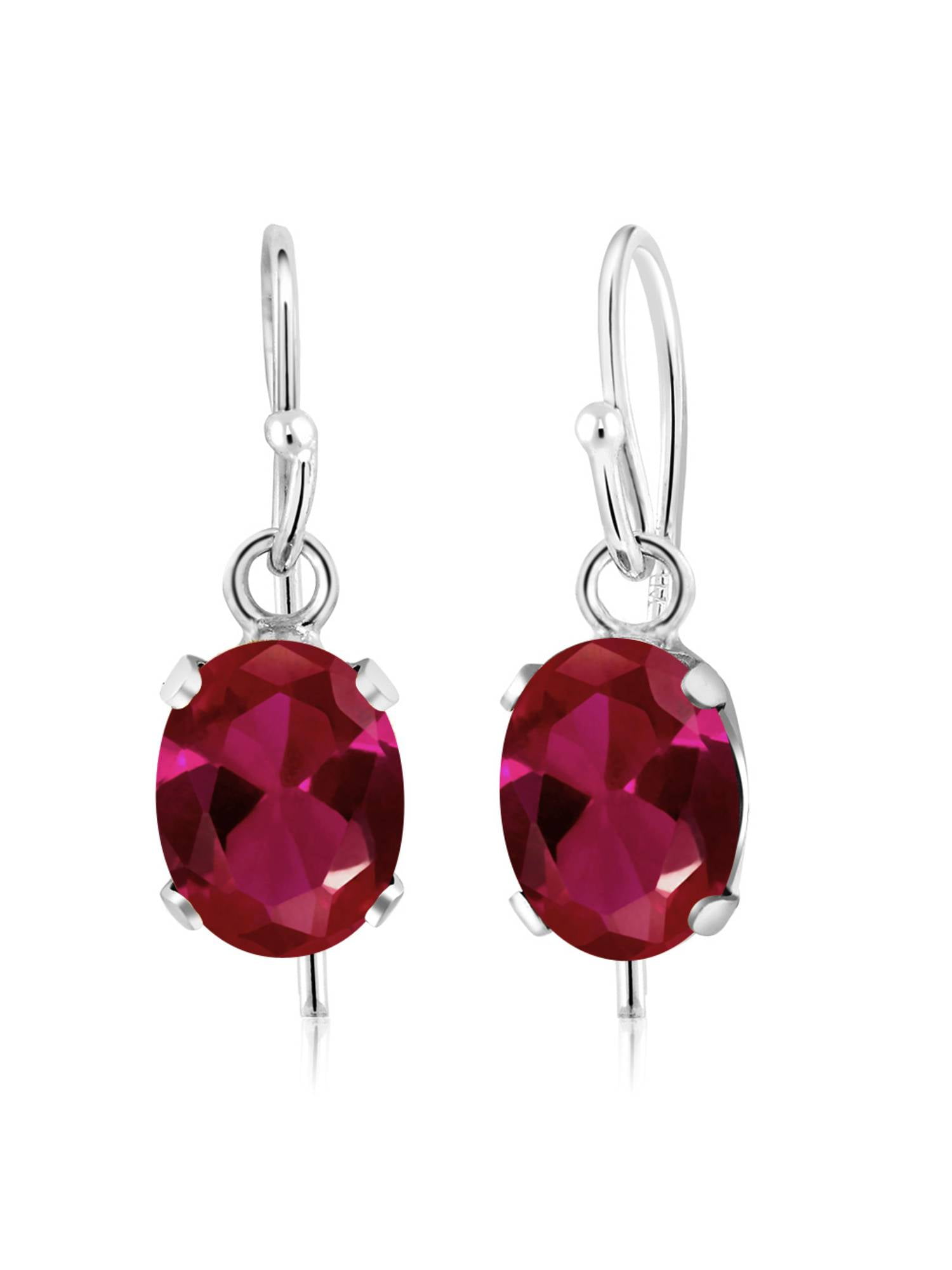 5.00 Ct Oval Red Created Ruby 925 Sterling Silver Dangle Earrings 