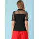 thumbnail image 5 of Allegra K Blusa Cuello De Peter Pan Manga Corta Burbujas Paneles De Malla Para Mujer Negro XL, 5 of 6