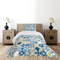 thumbnail image 4 of Ambesonne Yellow and Blue Quilted Bedspread Set 2 Pcs, Mosaic Azulejo, Twin Size, Violet Blue Mustard, 4 of 5
