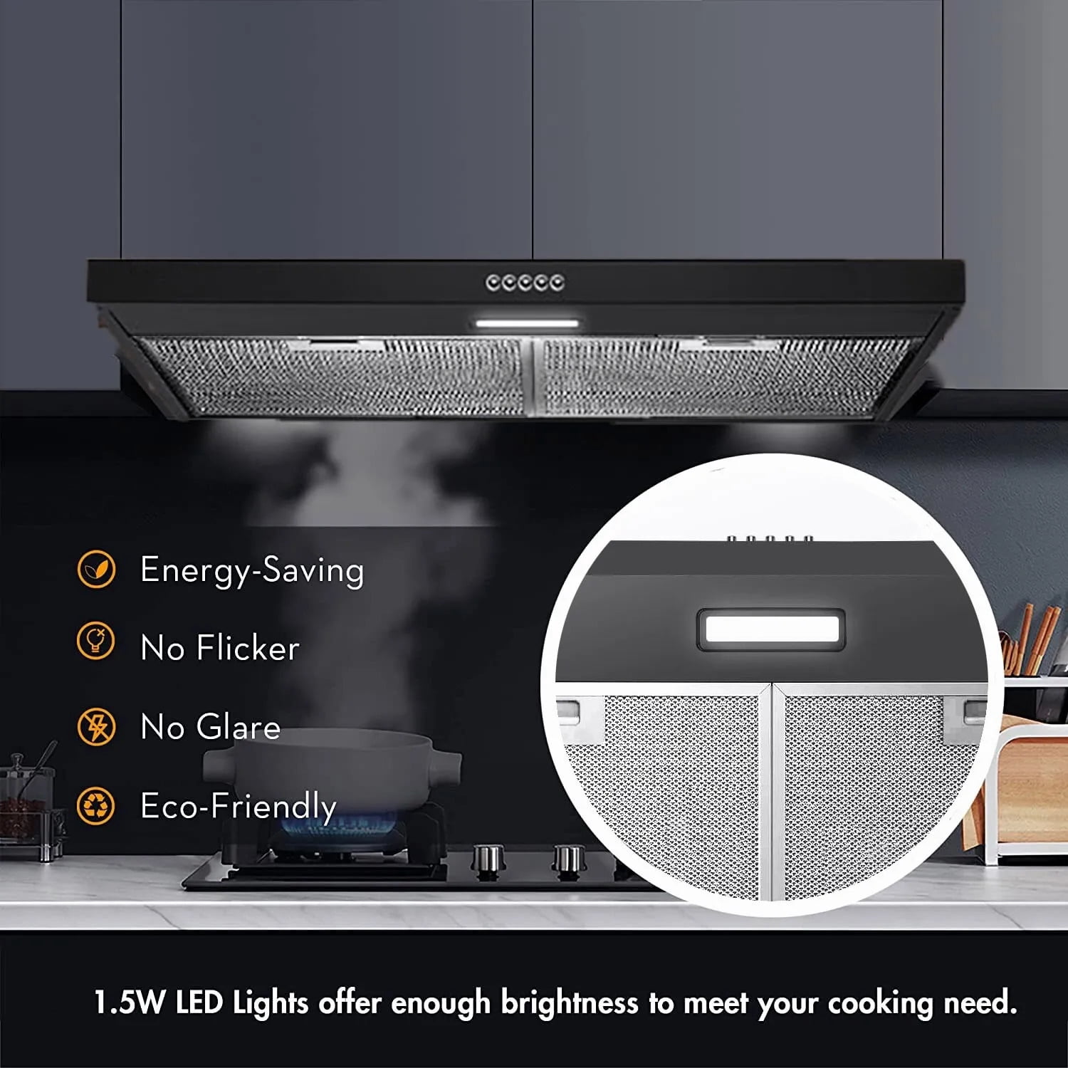 "Joeaonz 30"" Convertible Under Cabinet Range Hood with Mesh Filter and LED Light, 120V Stainless Steel Exhaust Vent"