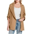 thumbnail image 3 of Scyoekwg Fashion Coats for Women Roll Up Turn-Down Cardigan Pockets Jackets Outwear Loose Casual Long Sleeve Solid Color Lightweight Coats (Khaki,XXL), 3 of 8