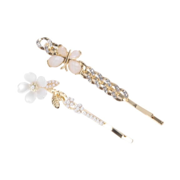 Unique Bargains 1 Pair Bobby Pin Flower Butterfly Hair Clips Gold Tone Beige