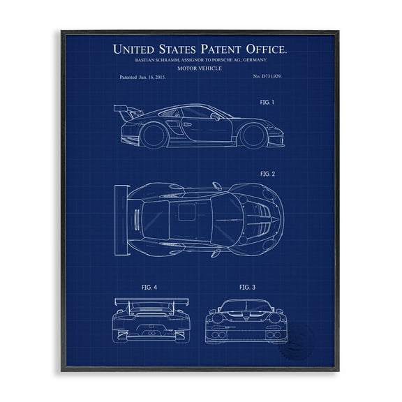 Stupell Industries Motor Vehicle Blueprint Transportation Painting Black Framed Art Print Wall Art, 11 x 14