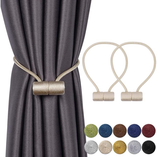 Magnetic Curtain Tiebacks Curtain Clips Rope Rear Curtain Holders Buckles Curtain Binder Curtain Holders for Home Decoration Cafe Office 2 Pieces Beige