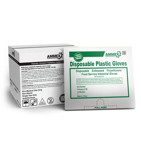 AMMEX Poly Disposable Gloves, Medium, Clear, 1000/Case