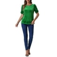 thumbnail image 2 of INSPIRE CHIC Velvet Top for Women's Round Neck Puff Short Sleeve Party Clubwear Blouse, 2 of 5