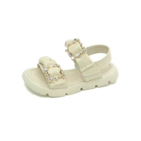 

Crocowalk Girls Summer Shoe Rhinestone Dress Sandal Magic Tape Platform Girl s Princess Shoes Party Comfort Open Toe Beige 2Y