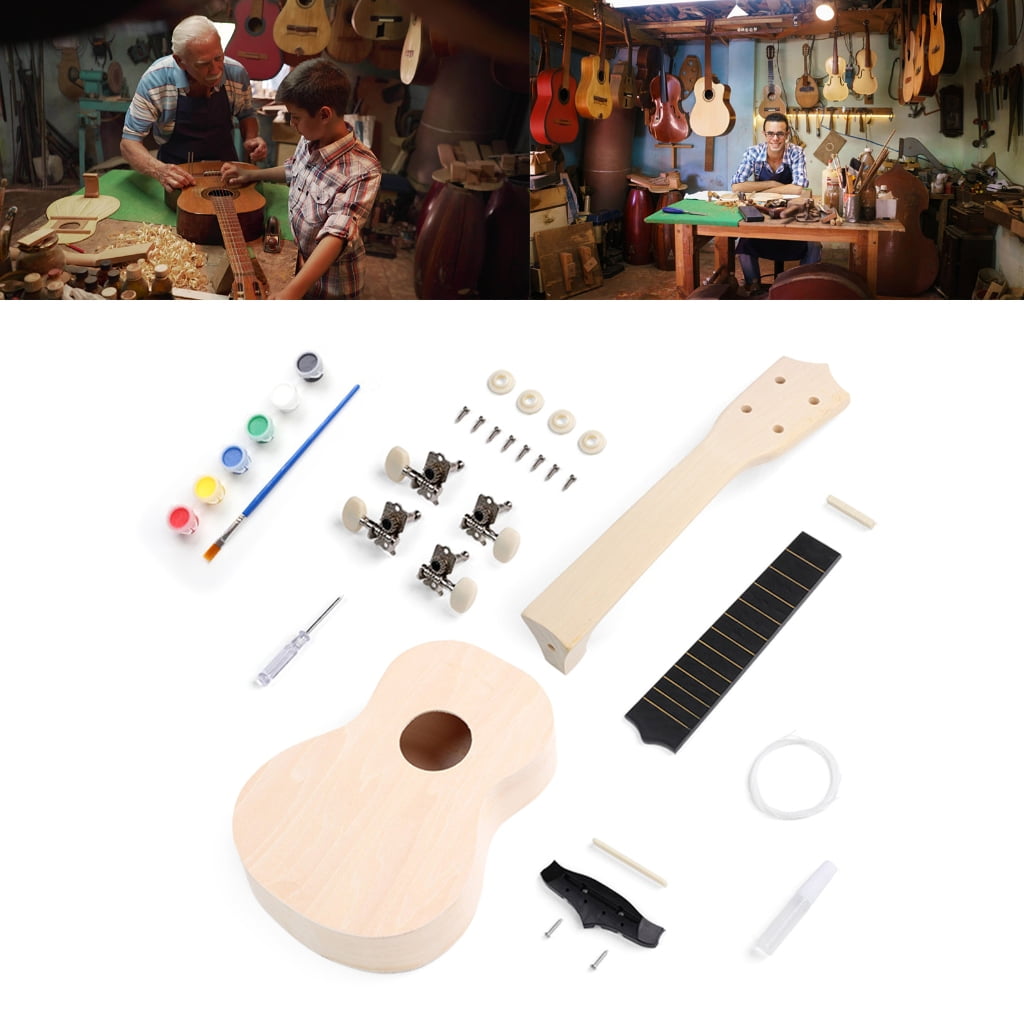 Jesscasday Wood Ukelele Handmade Kits for Children Adult Beginner Stringed Instrument Toy