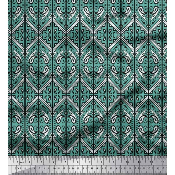 Soimoi Modal Satin Fabric Geometric & Paisley Block Print Fabric by Yard 42 Inch Wide