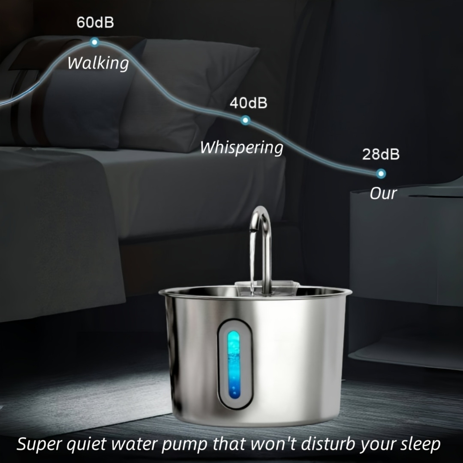 74oz/2.2L Stainless Steel Cat Water Fountain - Quiet Pet Water Dispenser for Indoor Cats, Pet Drinking Dispenser For Kittens & Small Animals