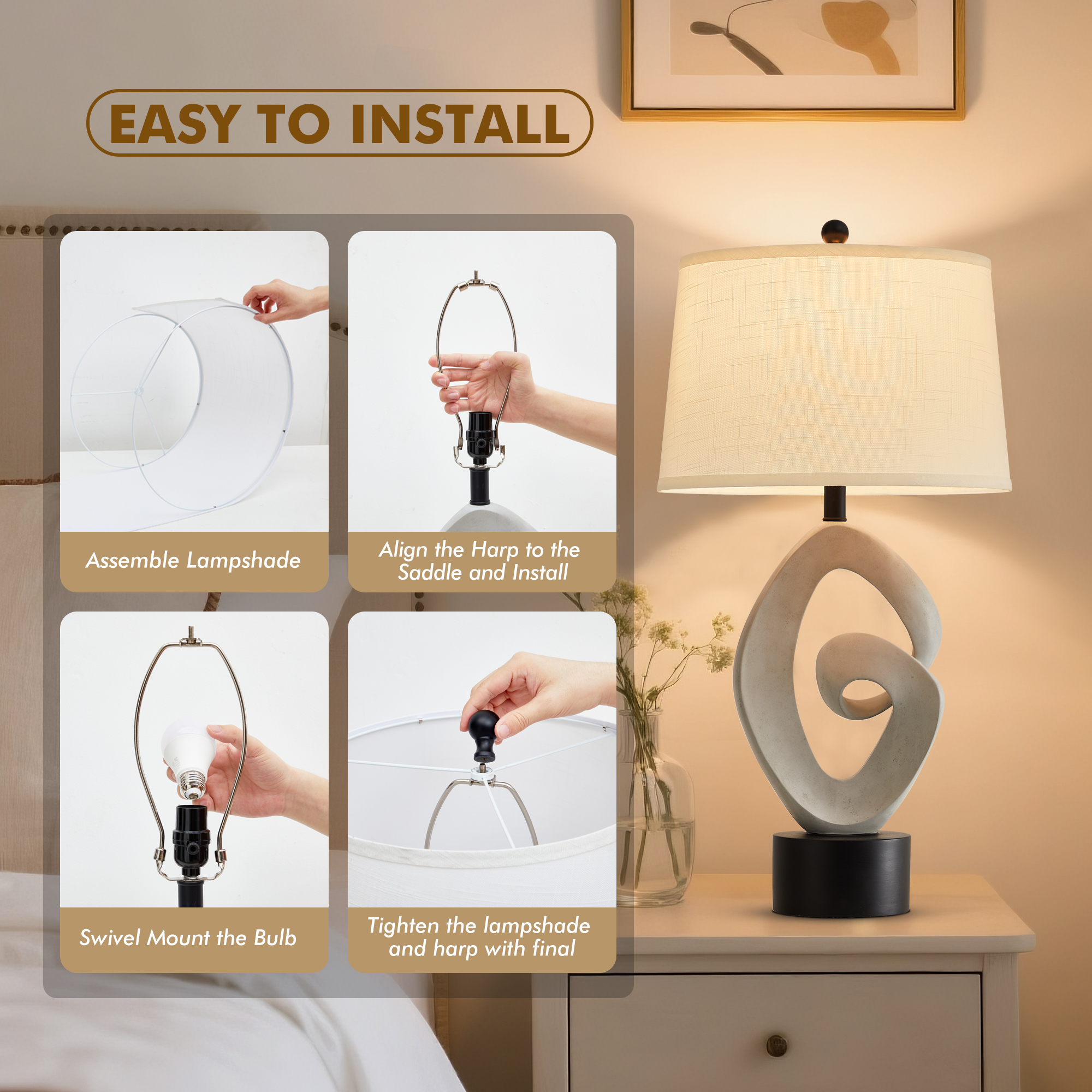 NATYSWAN 31.5-inch Tall Modern Table Lamp with Linen Shade, Bedside Lamp with Rotary Switch & Included LED Bulb for Living Room, Bedroom, Office