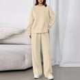 thumbnail image 5 of Womens 2 Piece Outfits Long Sleeve Crewneck Lounge Sets Wide Leg Pants Woman Tracksuits Loose Fit Fall Clothes Beige M, 5 of 5