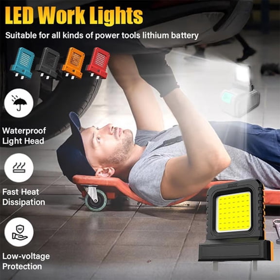High Brightness 2000 Lumen LED Work Light Floodlight - Portable, IP67 Waterproof, Adjustable Plug for All Power Tool Batteries, Magnetic Flashlight for Outdoor/Garage/Construction Site