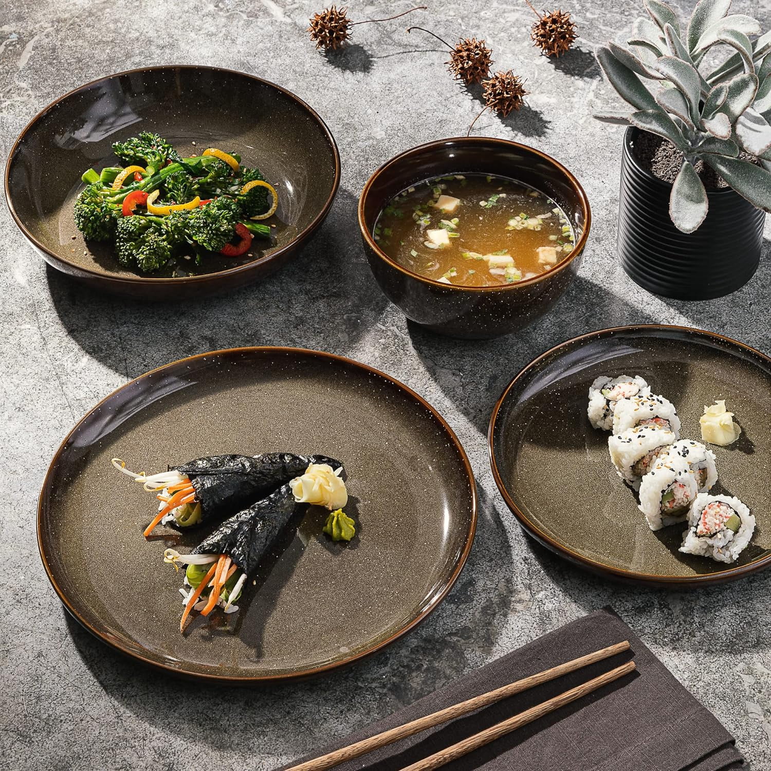 Gibson Elite Edwina Reactive Stoneware Dinner Bowls, Set of Four, Durable and Microwave Safe