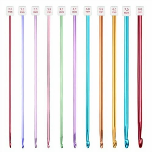 11Pcs Tunisian Crochet Hooks Set from 2mm(B) to 8mm(L),27cm/10.6inch Long Crochet Needles Set Aluminum Afghan Knitting Hooks for Beginners