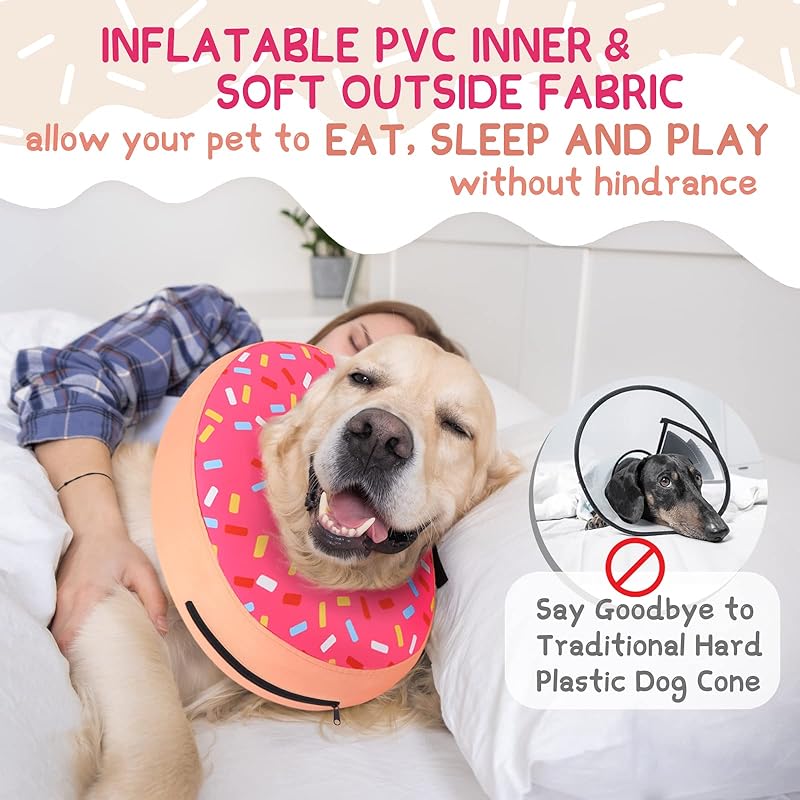 Inflatable Dog Cone Collar Alternative After Surgery, Doggie Neck Donut Collar Recovery ECollar, Soft Dog Cone for Small Medium Large Dogs