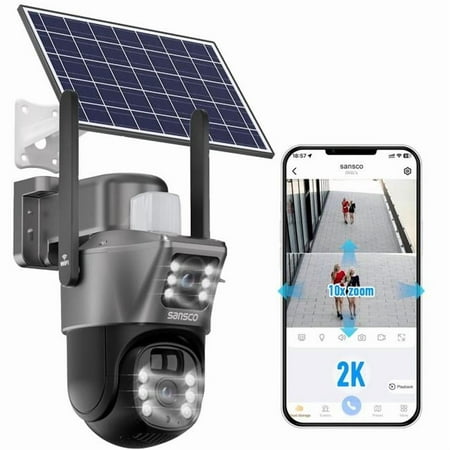 Asonic NT85940 SANSCO 4MP Wireless Solar Security Camera with 360 Deg PTZ, Night Vision & 2-Way Audio