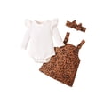 thumbnail image 1 of Kmbangi Justaucorps Côtelé + Jupe à Bretelles Imprimé Léopard + Bandeau Nœud, 1 of 8