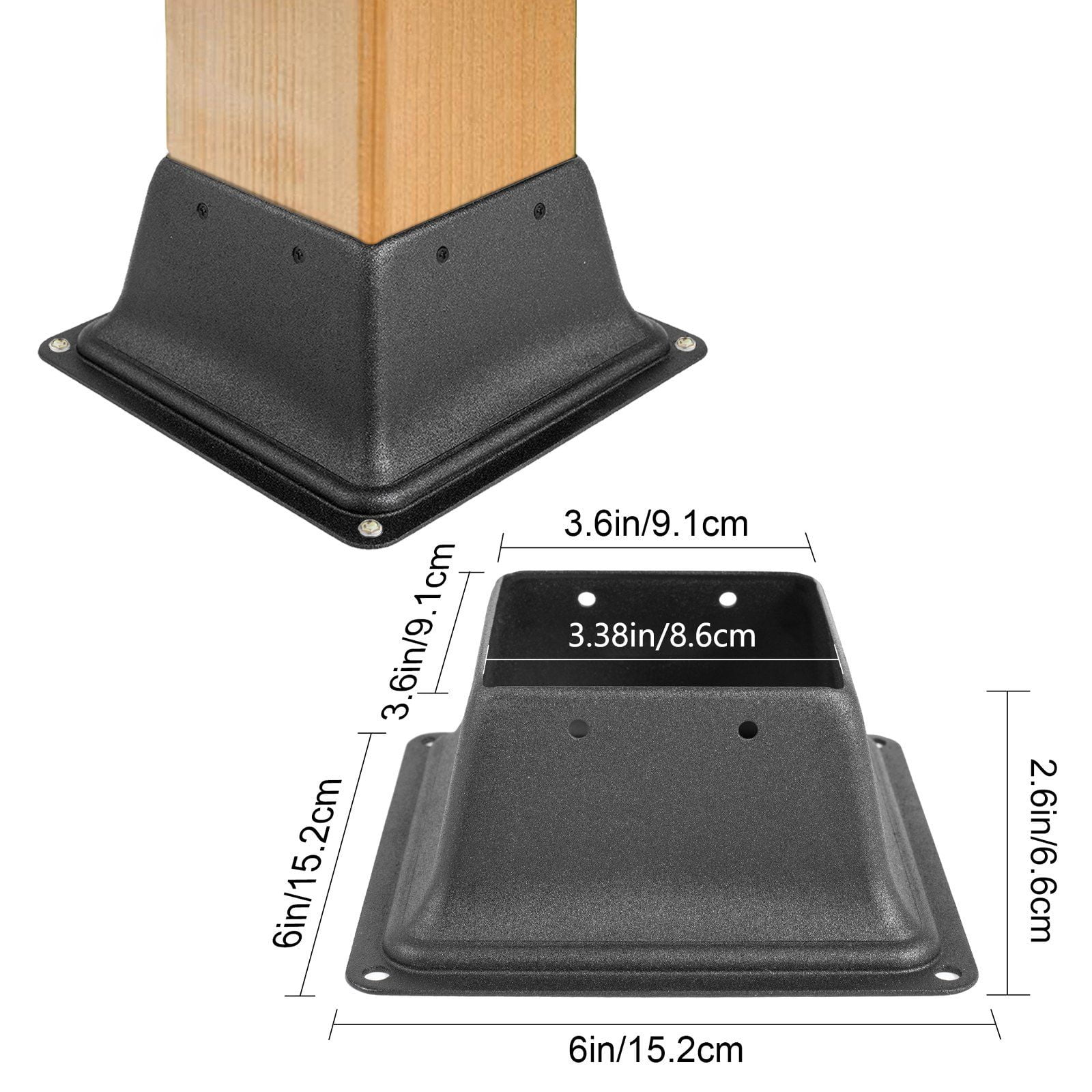 Deck Post Base 5-Pack 6.02x3.62x2.64 Inch Powder Coated Steel for 4x4 Post Railing Pergola