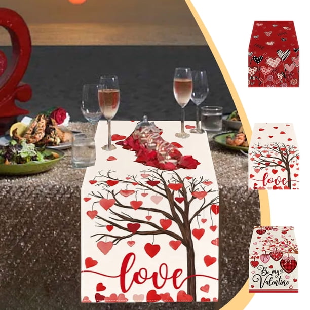 Camino de Mesa de San Valentín, Mantel Supersuave para Catering, Bodas, Cocinas, Fiestas, Vacaciones, Picnics, Decoración Del Hogar, 13 X 72 Pulgadas de Largo, Textura Romántica con Diseño de Corazón