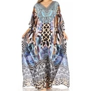 Sakkas Anahi Flowy Design V Neck Long Caftan Dress / Cover Up With Rhinestone - SCBR226-Brown - One Size