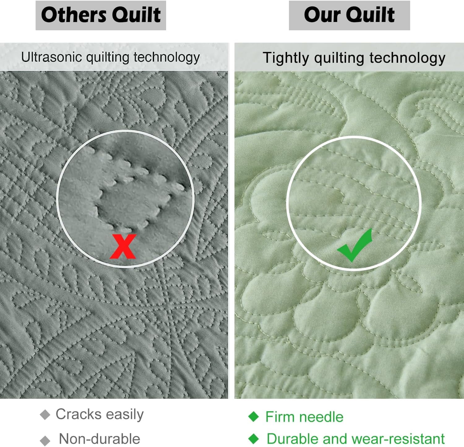 Evenhug 3 Piece King Size Quilt Set Lightweight Reversible Bedspread Coverlets for All Seasons, Green