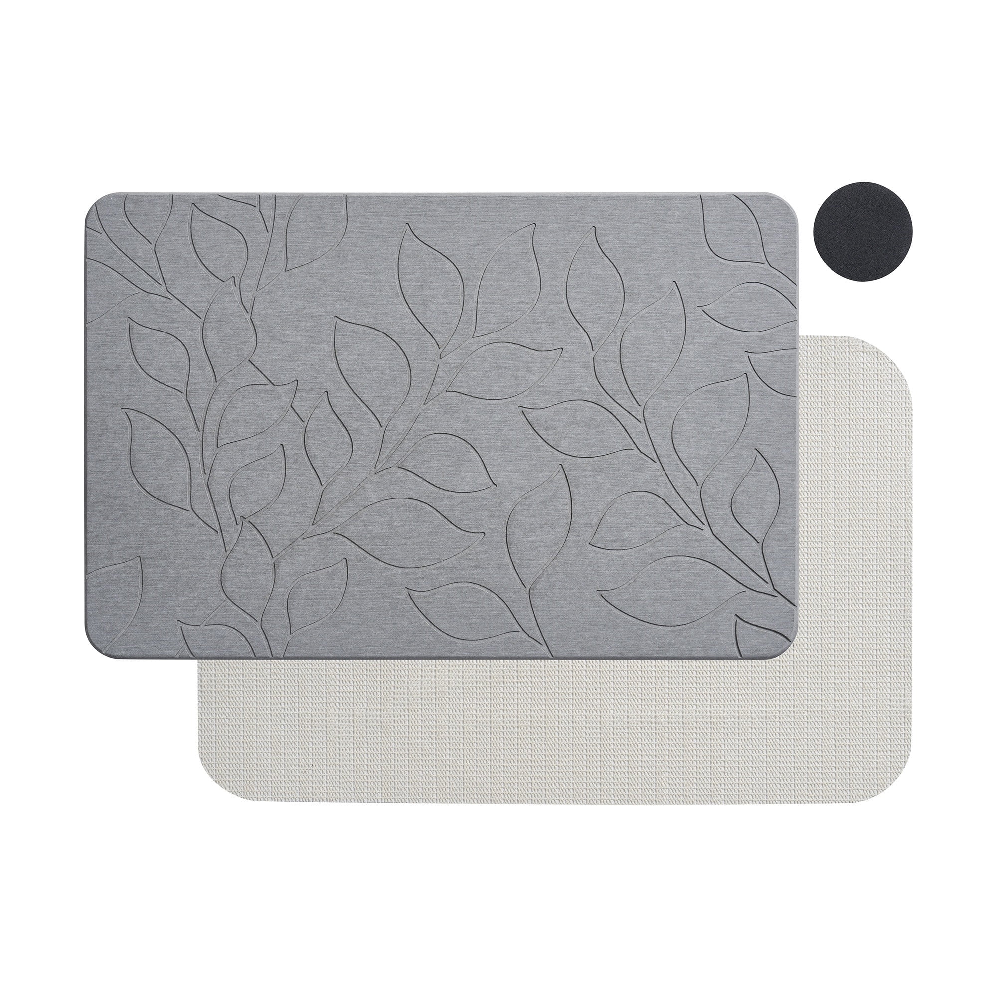 VCNY Home Grey Carved Leaves Diatomite Stone Bath Mat, 16" x 24"