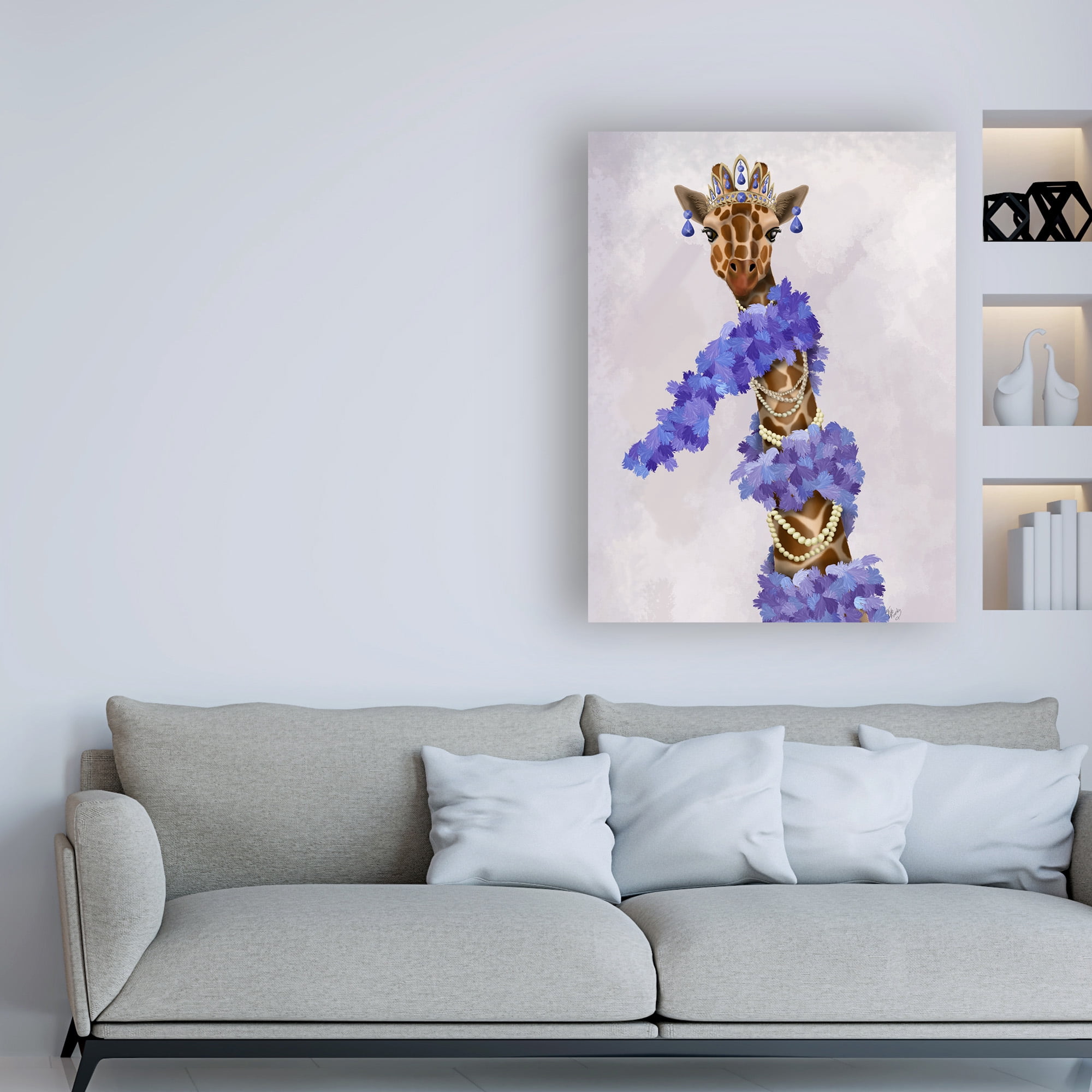 Trademark Fine Art 'Giraffe with Purple Boa' Canvas Art by Fab Funky