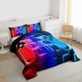 thumbnail image 3 of Red Blue Gaming Red King Size Comforter Set - Gamer Comforter Bedding Sets, Neon Lights Abstract Geometry Design Gamer Room Decor, 3 of 7
