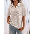 thumbnail image 5 of Womens Striped Cropped Tops Short Sleeve Knit Lapel Neck Summer Casual Pullover White XL, 5 of 9
