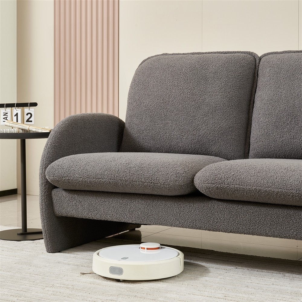 Modern Sherpa Fabric 59" Loveseat Sofa for Living Room - Solid Wood Frame