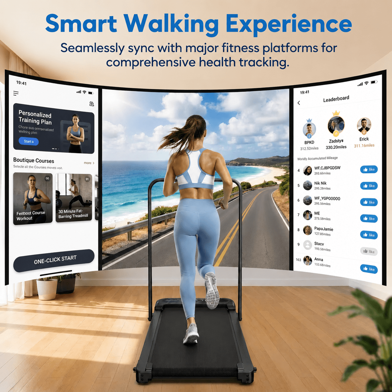 YZRUN Treadmill with Handle Bar, Under Desk Walking Pad with 8% Incline, Foldable Treadmills for Home, 350 LBS Capacity