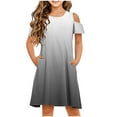 thumbnail image 2 of Cold Shoulder Dresses for Girls with Pockets Size 3-14 Teens Kids Trendy Gradient Printed Short Sleeve Crewneck Pullover Tshirts Dress, 2 of 8
