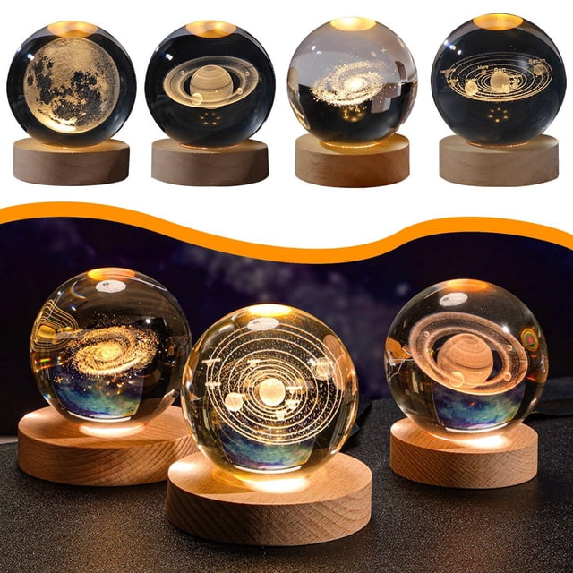 Estbridge Model of Galaxy Crystal Ball with Led Lamp Stand Planets Glass Ball Solar System Sphere