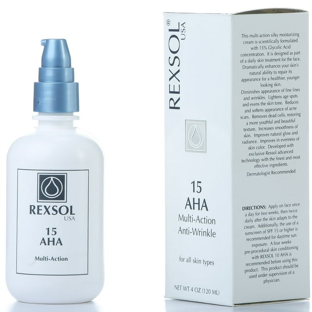 REXSOL 15 AHA Crema Antiarrugas Multiacción | Con Vitamina E Extracto De Algas Extracto De Ginseng Extracto De Caléndula Extracto De Caviar | Disminuye la apariencia de líneas finas y arrugas (120 ml