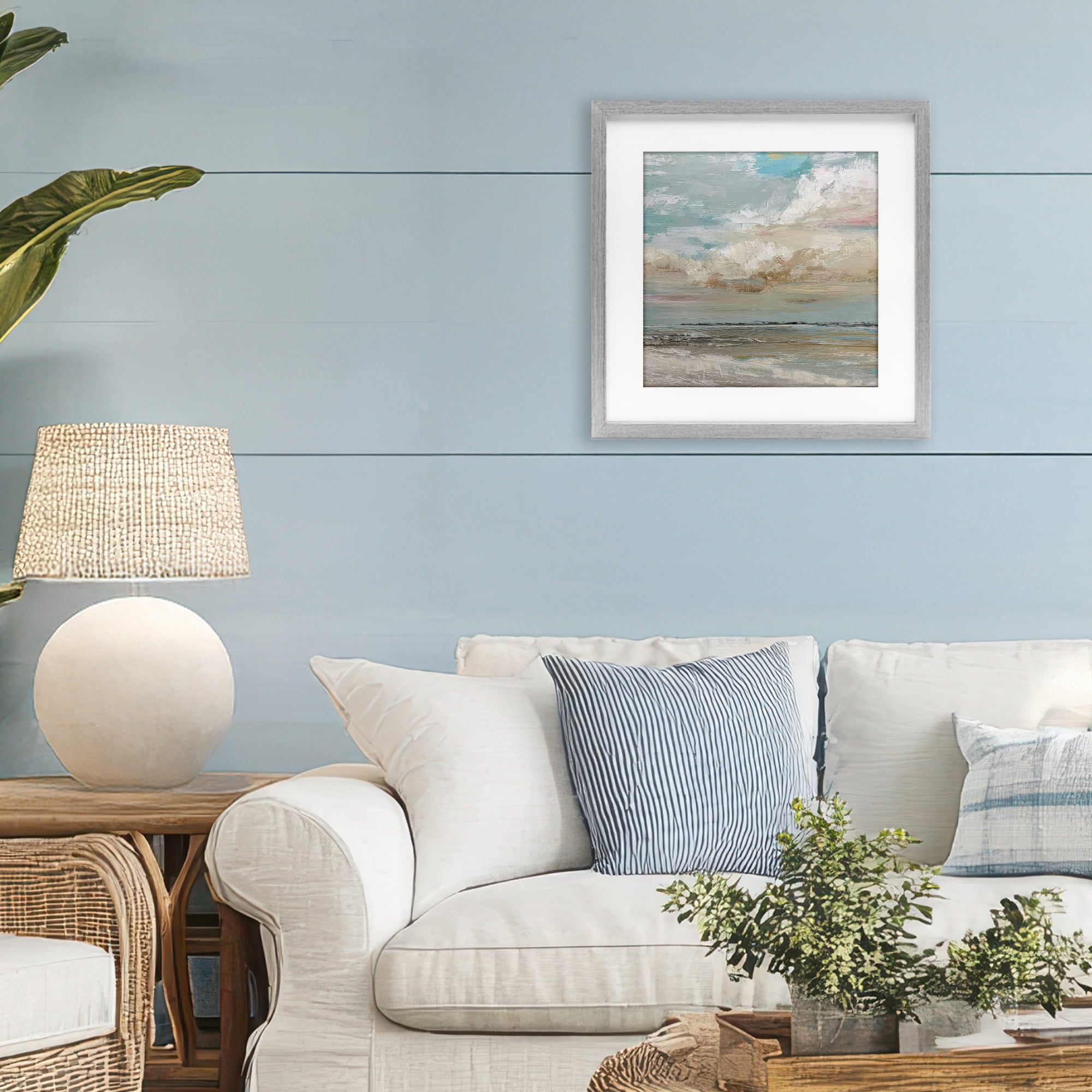 Stupell Industries Cloudy Beach Brushstrokes Gray Framed Print Under Glass, design by Kim Curinga