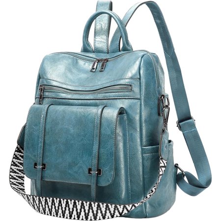 Kwuty Fashion Backpack Purse for Women, Black PU Leather Backpack Purse Medium Size, Convertible Shoulder Bags Handbag