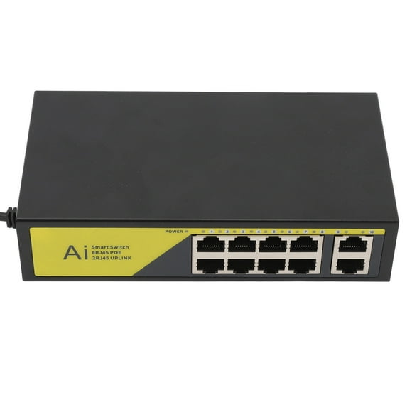 POE Switch, 8 POE Ports, 2 Uplink, 100Mbps High Speed, Metal Power Supply Ethernet Switch Extend 250M, for Security Cameras, IP Phones, APs, Routers