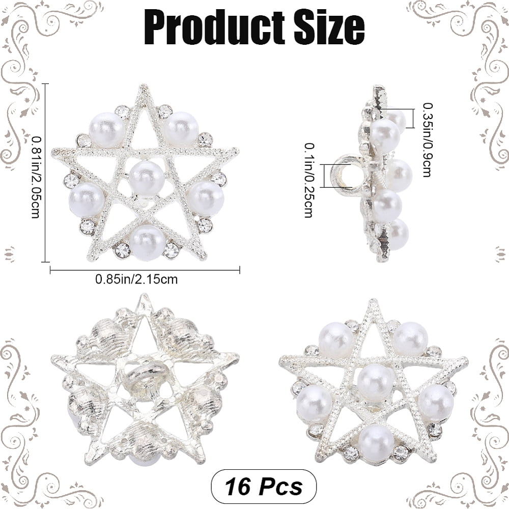 16Pcs Rhinestone Star Buttons Flower&Star Shaped Buttons Silver Alloy Shank Button Replacement Decorative Buttons for Crafts Sweater