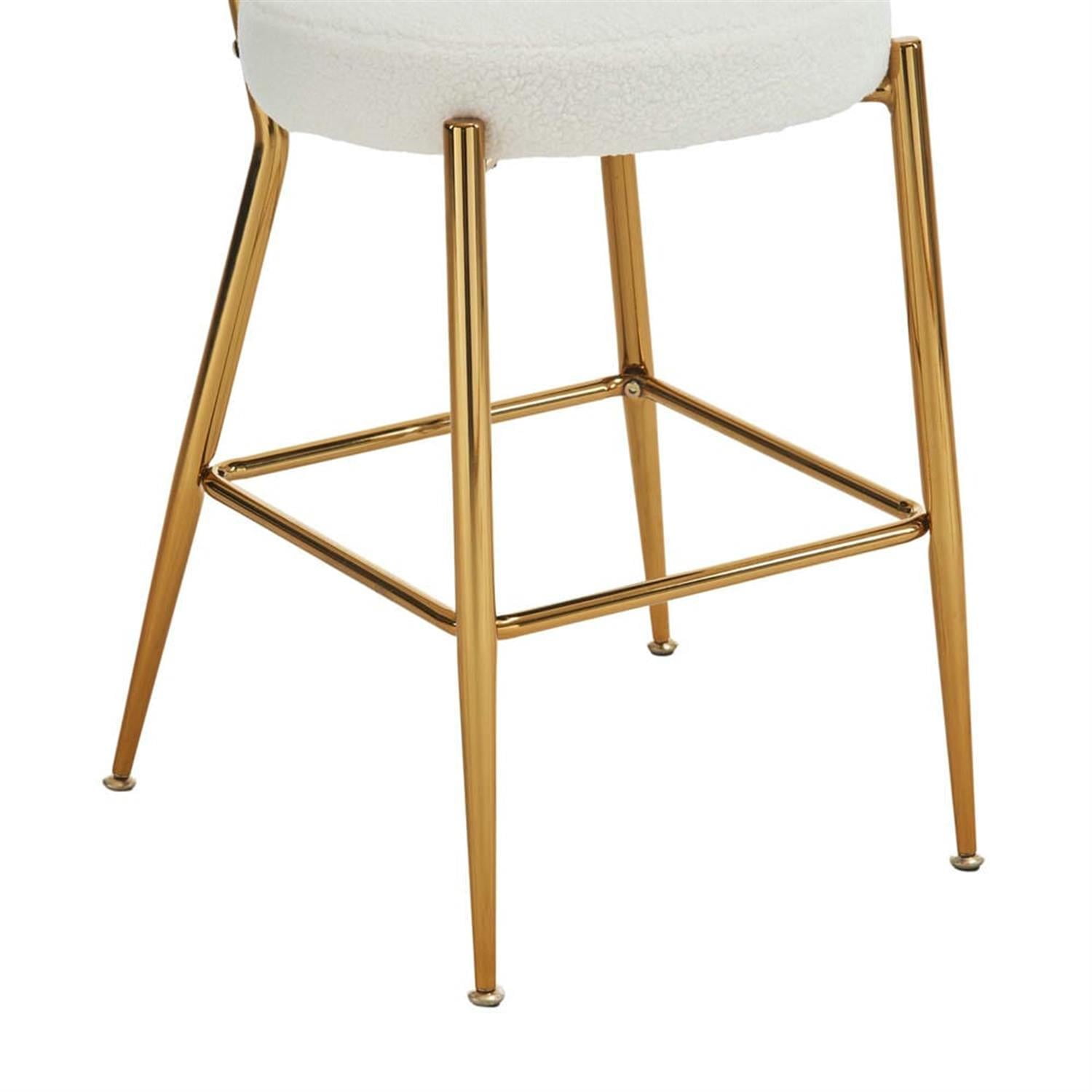 Demi Bonn 35" Counter Height Bar Stools Set of 2, Teddy Fabric Upholstered Barstools with Back, Kitchen Island Countertop Chairs for Dining Room, Beige