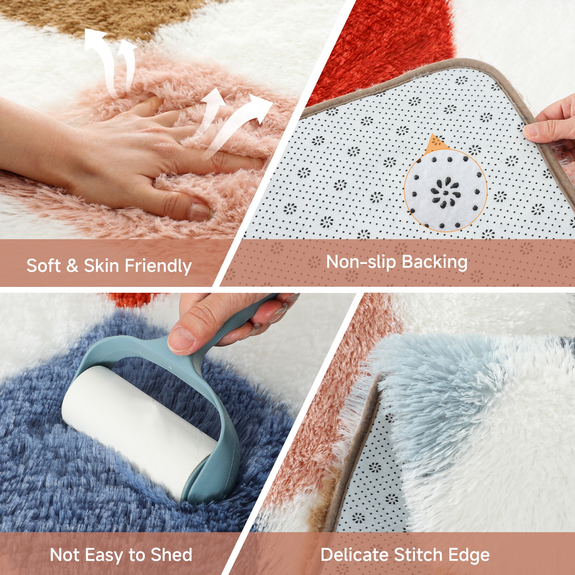 CozyDesg 5ftx7ft Area Rugs,Shag Fluffy Checkered Rugs for Living Room,Bedroom,Modern Room Decor Carpet, Non-Slip Floor Rug,Colorful B