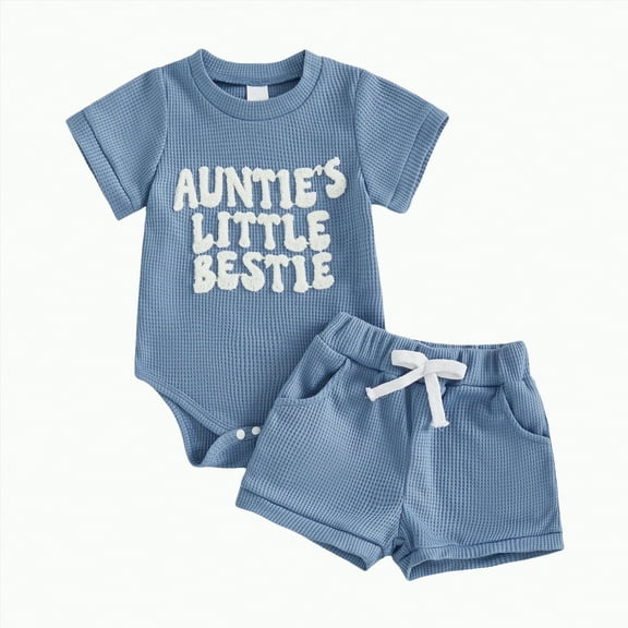 TOWED22 Infant Baby Boy Summer Clothes Letter Print Short Sleeve T Shirt Tops and Stretch Shorts Cute Baby Boy Outfit(Blue,3-6 Months)