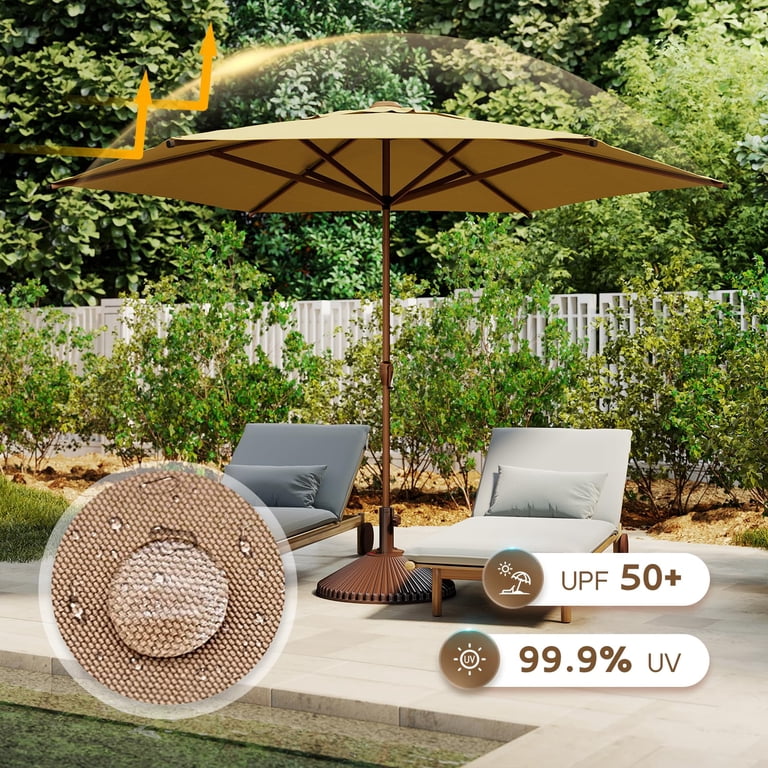 abba patio 11ft patio umbrella Abba Patio 11ft Outdoor Patio Umbrella w/ Push Button Tilt and Crank, 6  Ribs-Tan