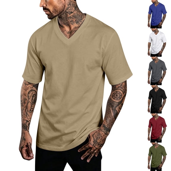 Mfakffe V Neck Mens T-Shirts Short Sleeve Summer Comfort T Shirts for Men V Neck Breathable Comfy T Shirts for Men Solid Tees